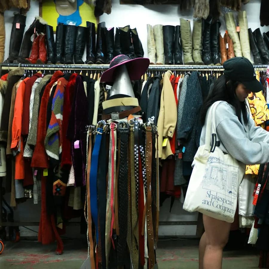 Pembeli memilih baju di toko thrift